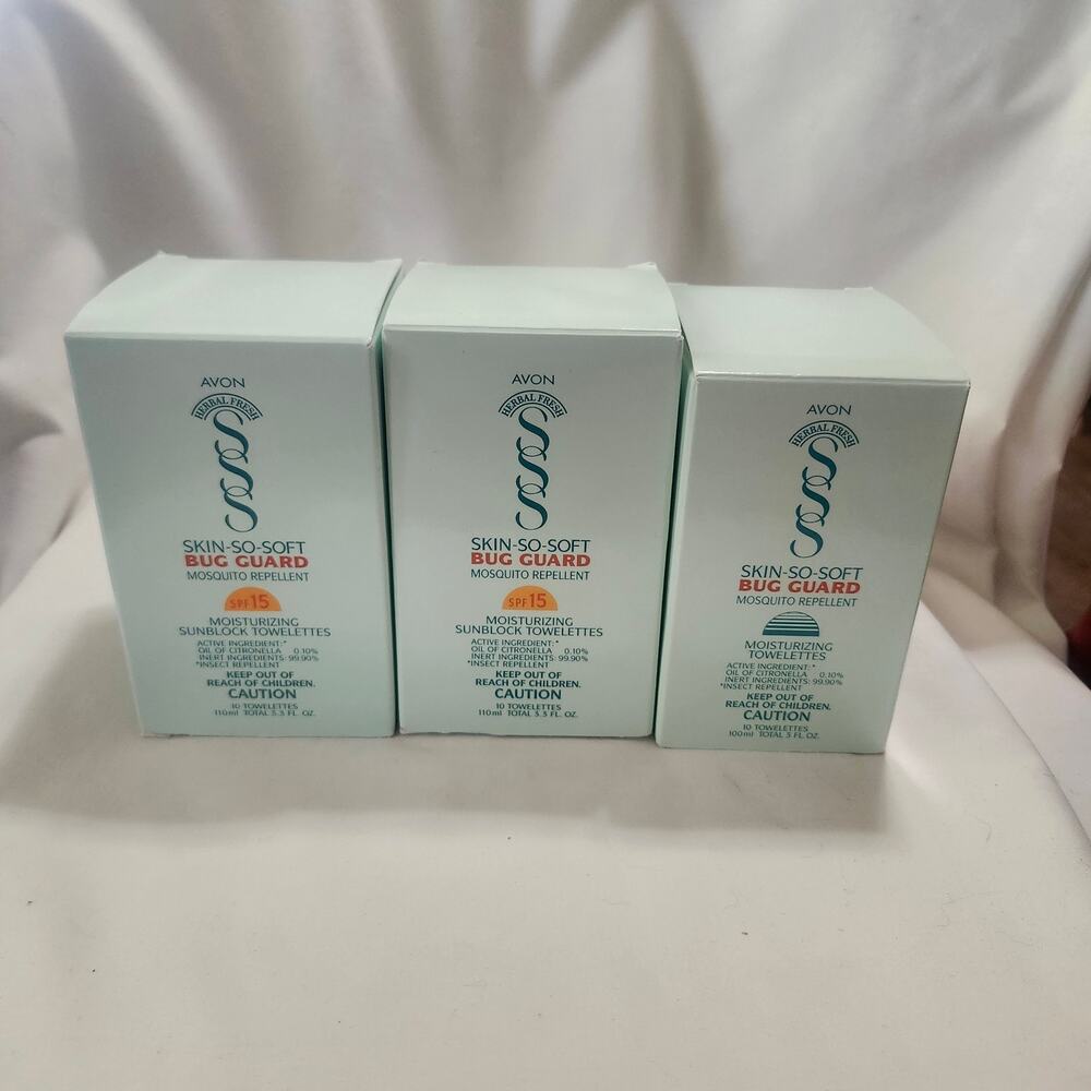 3 Avon Skin So Soft Bug Guard 10 Moisturizing Sunblock Towelettes D2